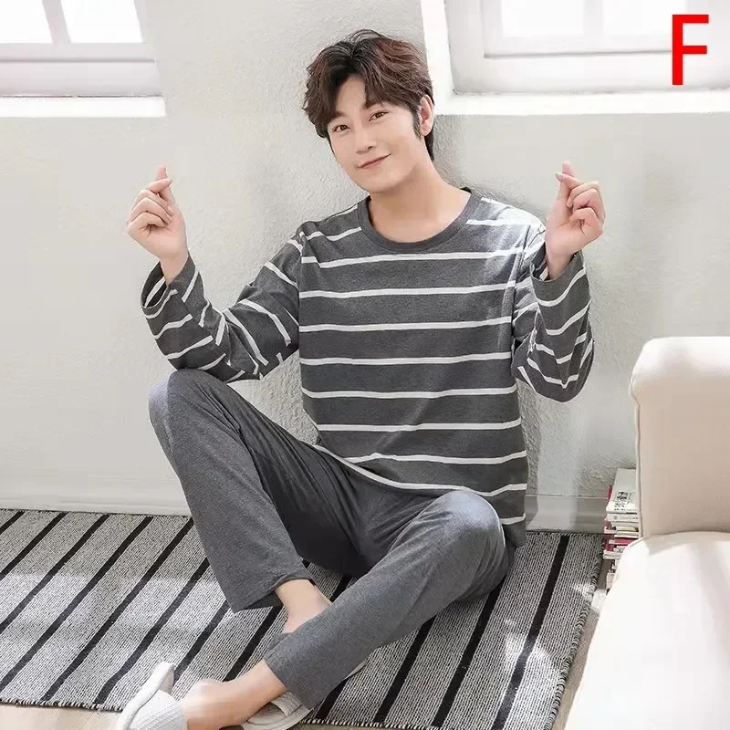 

Tops Autumn Printed Sleeved Set Thin Pajamas Clothing Long Spring Home Nightgown Men's Pants Nightwear Two-piece