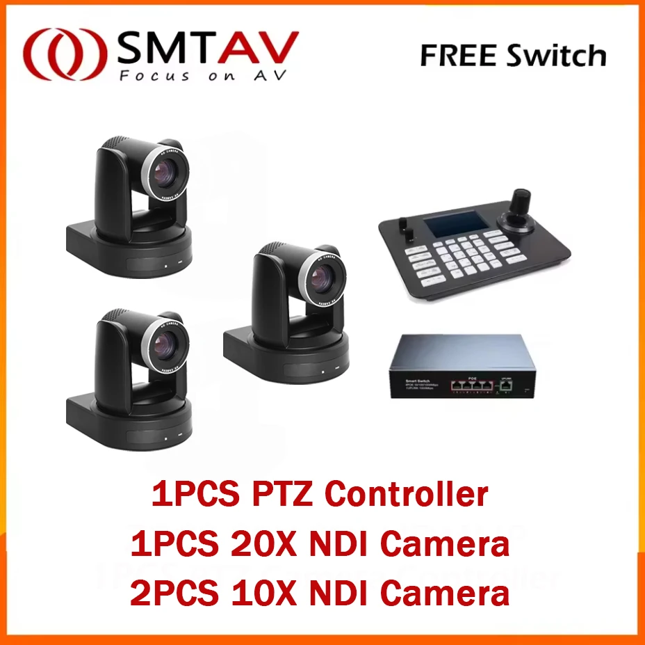 교회 비즈니스 미팅용 PTZ 컨트롤러, SMTAV 4K 카메라, 1 개 20X NDI 카메라, 2 개 10X NDI 카메라, 1 개