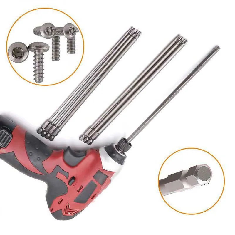 50mm-200mm Lengthening Torx Screwdriver Bit 1/4\'\' Hex Shank High Torque Magnetic 6 Point Star Head Screwdriver Set With Hole