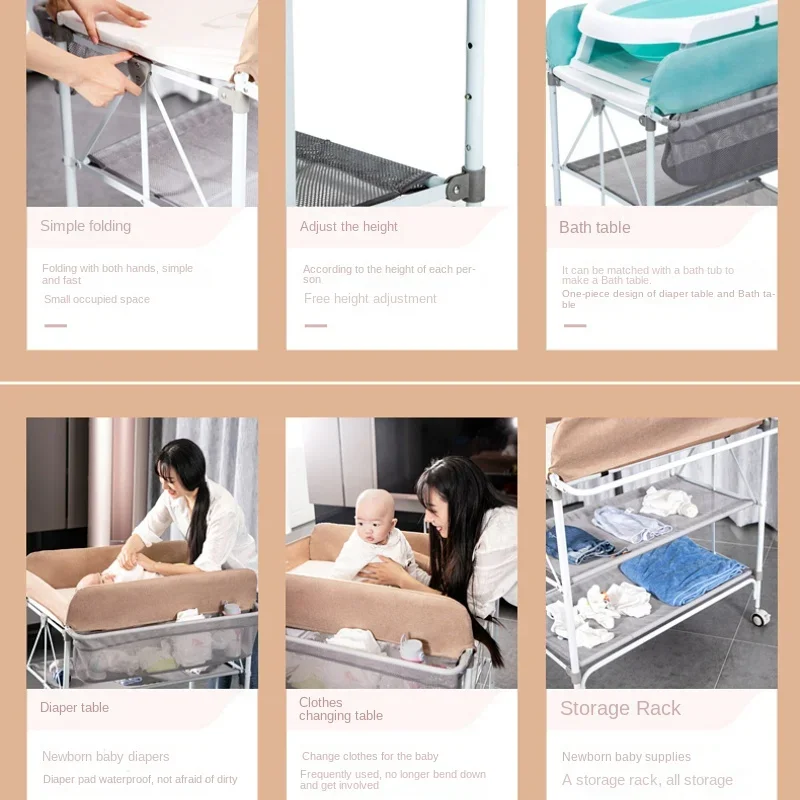 Multifunctional Foldable Baby Care Table &ndash; Massage Shower Station, Diaper Changing Table with Drying Rack, Convenient Storage