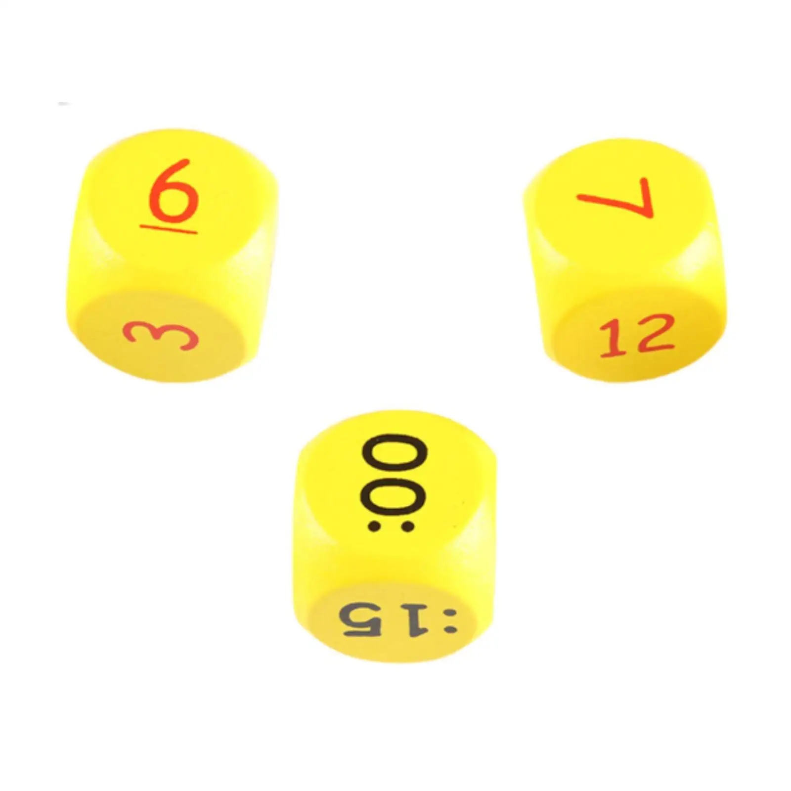 3 קוביות זמן לילדים, צהובות שש צדדים קוביית שעה ודקה, למידת משחק זמן לספר, ציוד לבית הספר היסודי