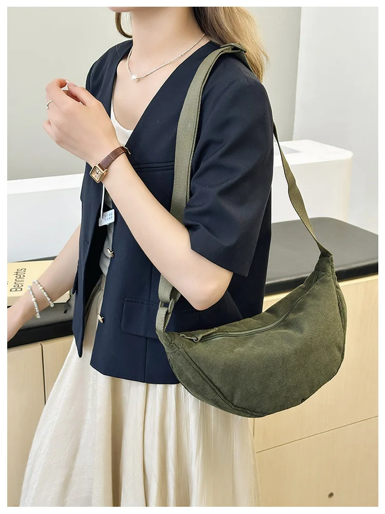 Sac bandoulière femme en velours côtelé – Style rétro, sac épaule décontracté et tendance