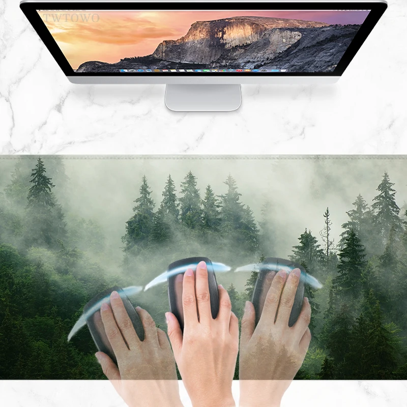 Mouse Pad para Computador Gamer Mouse Pad Teclado Floresta Verde Foggy Borracha Natural Anti-slip Mouse Mat Casa Xxl Novo - Imagem 3