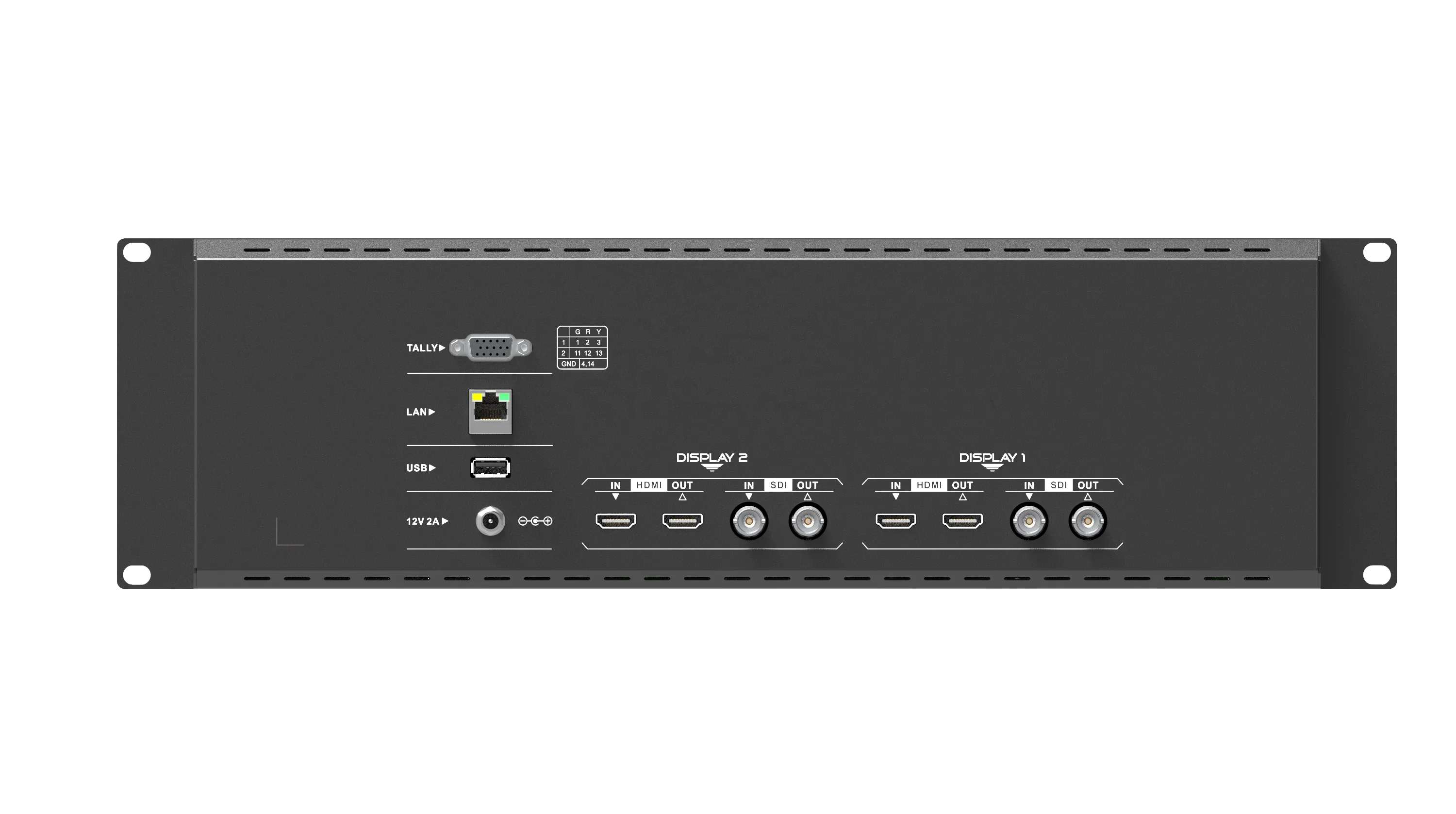 TV 방송 장비 듀얼 7인치 3RU 랙 마운트 3G-SDI 4K HDMI 2.0 LAN 오디오 모니터 방송 및 라이브 스트리밍용