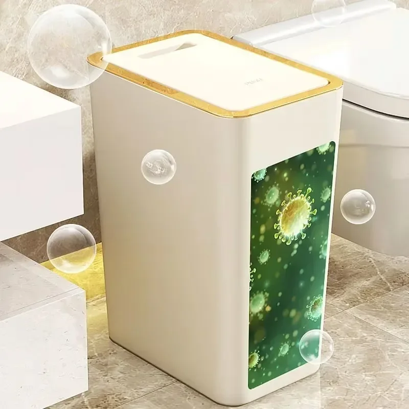 10/12L Slim Trash Can with Lid Nordic Style Waterproof Dustbin Large Capacity One-Touch Design for Bathroom Kitchen Living Room