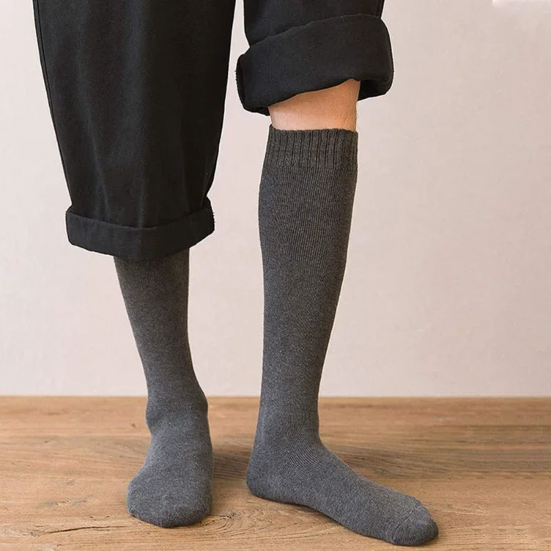 

1pair Men's Knee Wool Long Socks Winter Thick Warm Harajuku Retro Compression High Tube Male Sock Unisex Plus Velvet Stockings