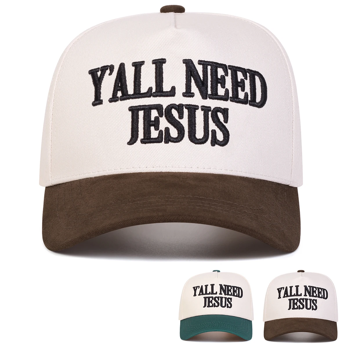 Unisex Y'ALL NEED JESUS Baseballkappen mit Buchstabenstickerei, Frühling und Herbst, für den Außenbereich, verstellbare Freizeithüte, Sonnenschutzhut, Sportkappe – Detail 1