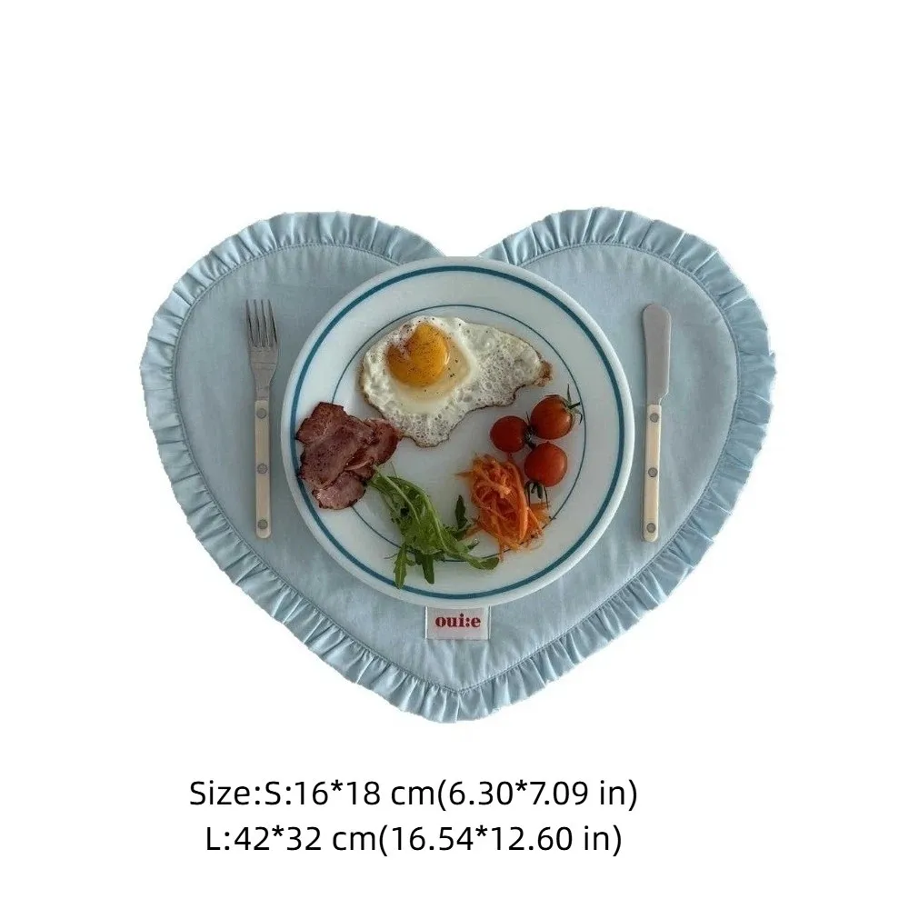 New Heart-shaped Placemats Dining Table Plaid Loving Western Food Mats Decorative Pleated Lace Water Cup Mat Home Decor - 6