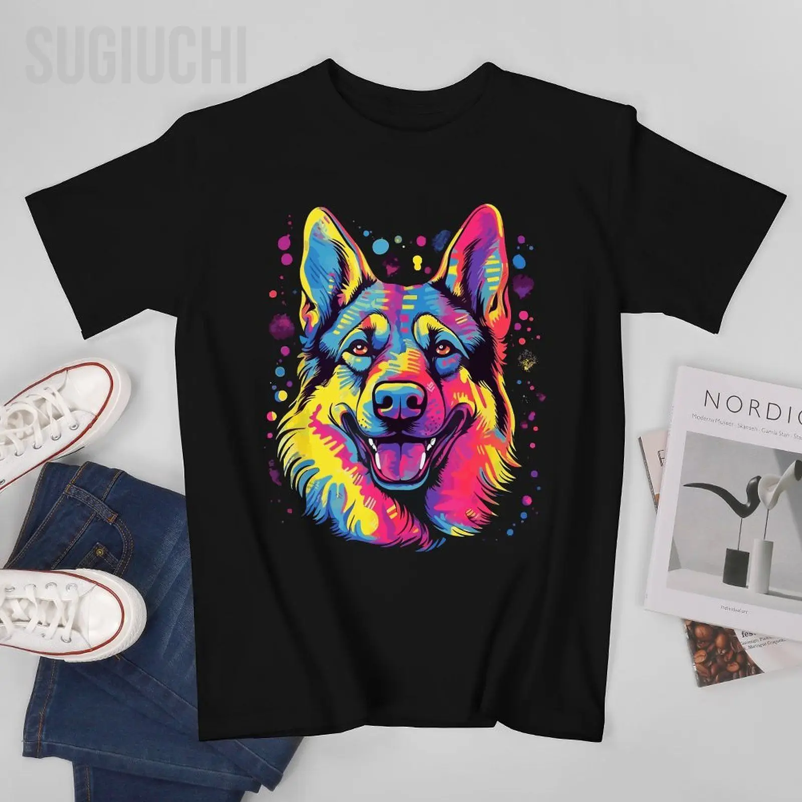 

Men Dogs German Shepherd Dog Tshirt Tees O-neck T Shirts Women Boys 100% Cotton Short T-Shirt Unisex All Seasons