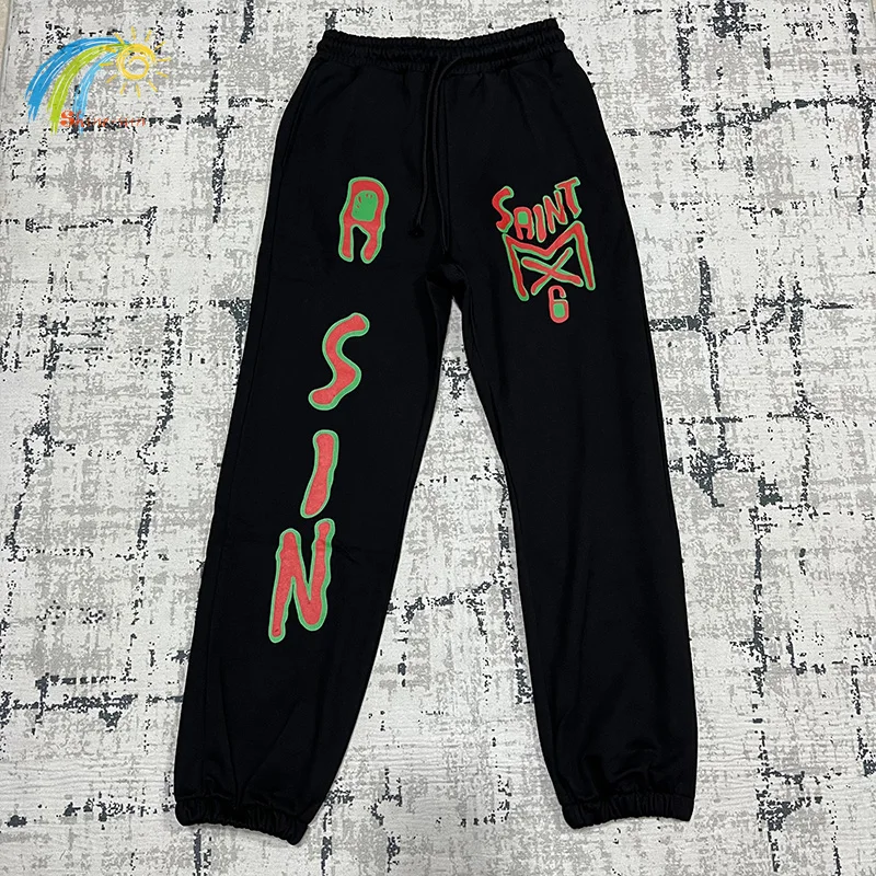

Ghosted красочные буквы логотип печати Saint Michael спортивные брюки для мужчин и женщин 1:1 бирки 100% хлопок штаны для бега на шнуровке брюки