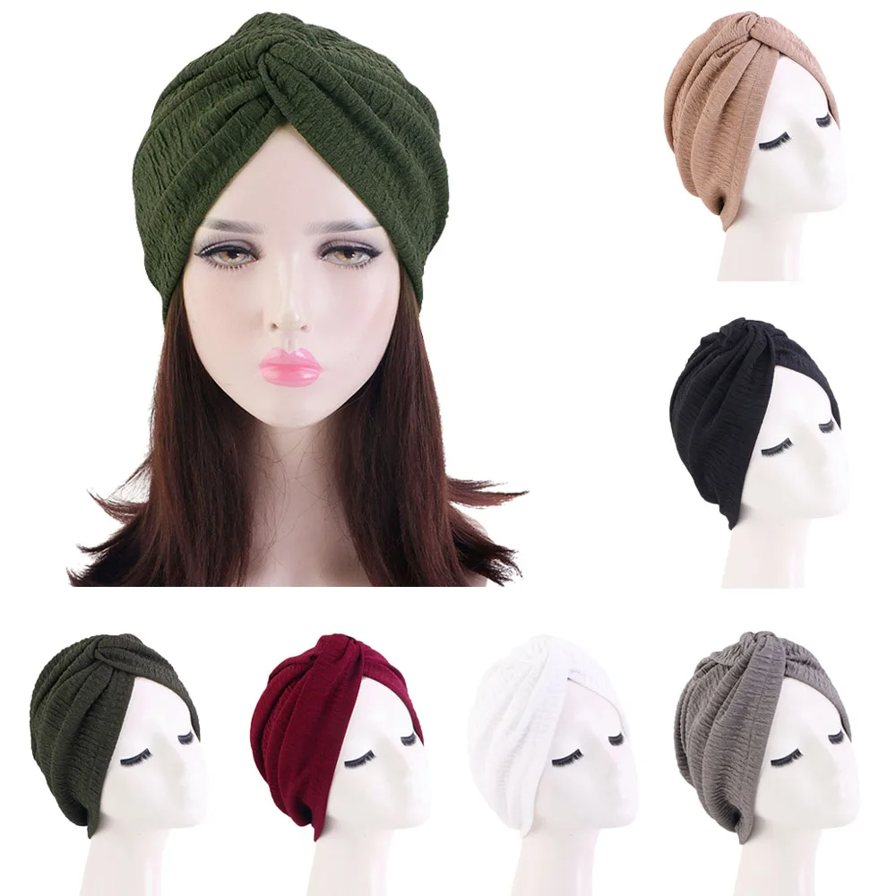 

2024 New Fashion Bandanas Women Turban Muslim Hat Twist Hijab Bonnet Cap Adult Chemo Hat Knot Twist Turban Headbands Muslim Cap