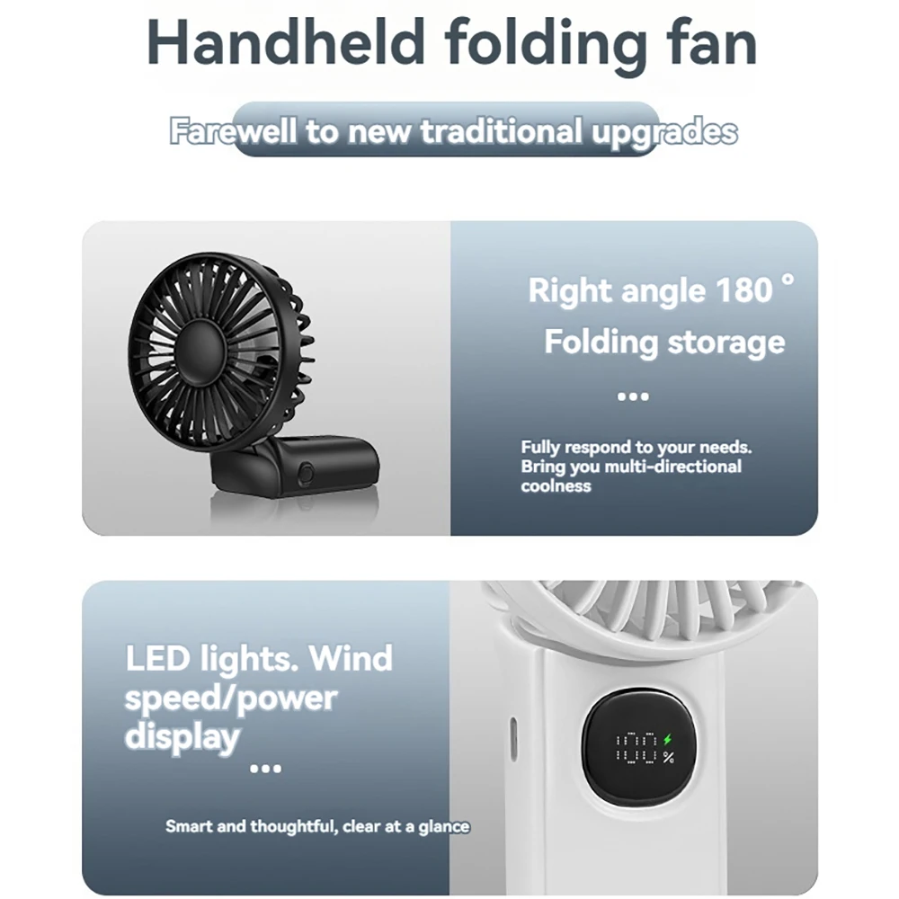 5 speed Adjustable Portable Neck Hanging Fan Removable 2400mah Battery Strong Wind Handheld Fan 180 &deg; Fold LED Light Displaying