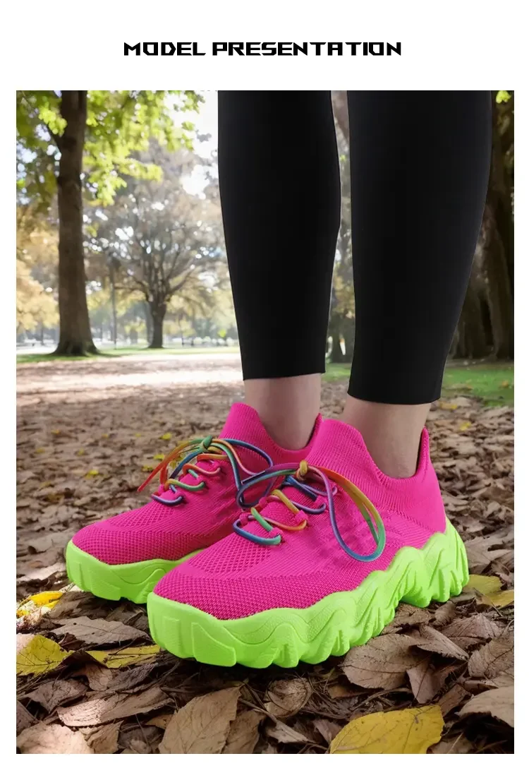 Spring Pink Casual Shoes Breathable Mesh Sports Sneakers Women Lace Up Ladies Comfort New Fashion Non-slip Sock Sneakers