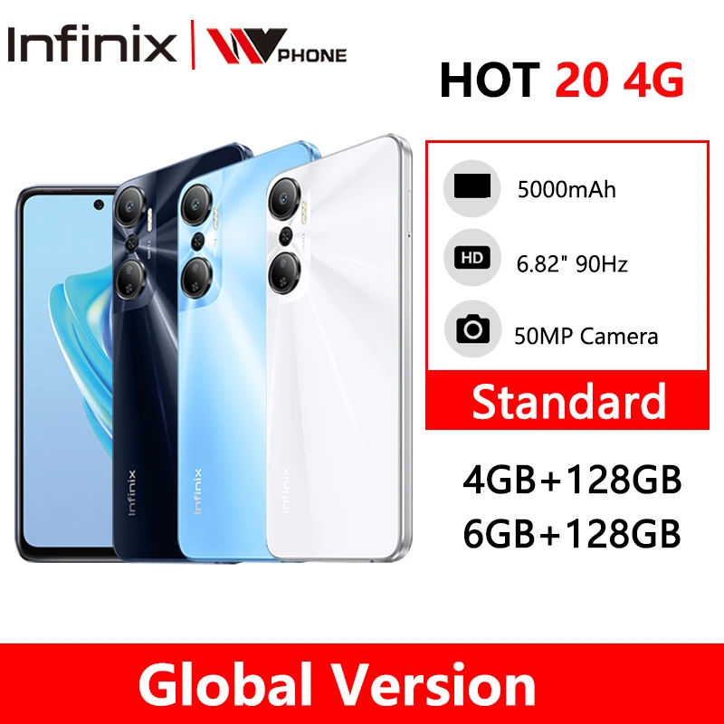 

*World Premiere*Infinix HOT 20 4GB 128GB Smartphone 6.82inch 90HZ Screen Helio G85 Mobile Phone 50MP Rear Camera 5000mAh Battery