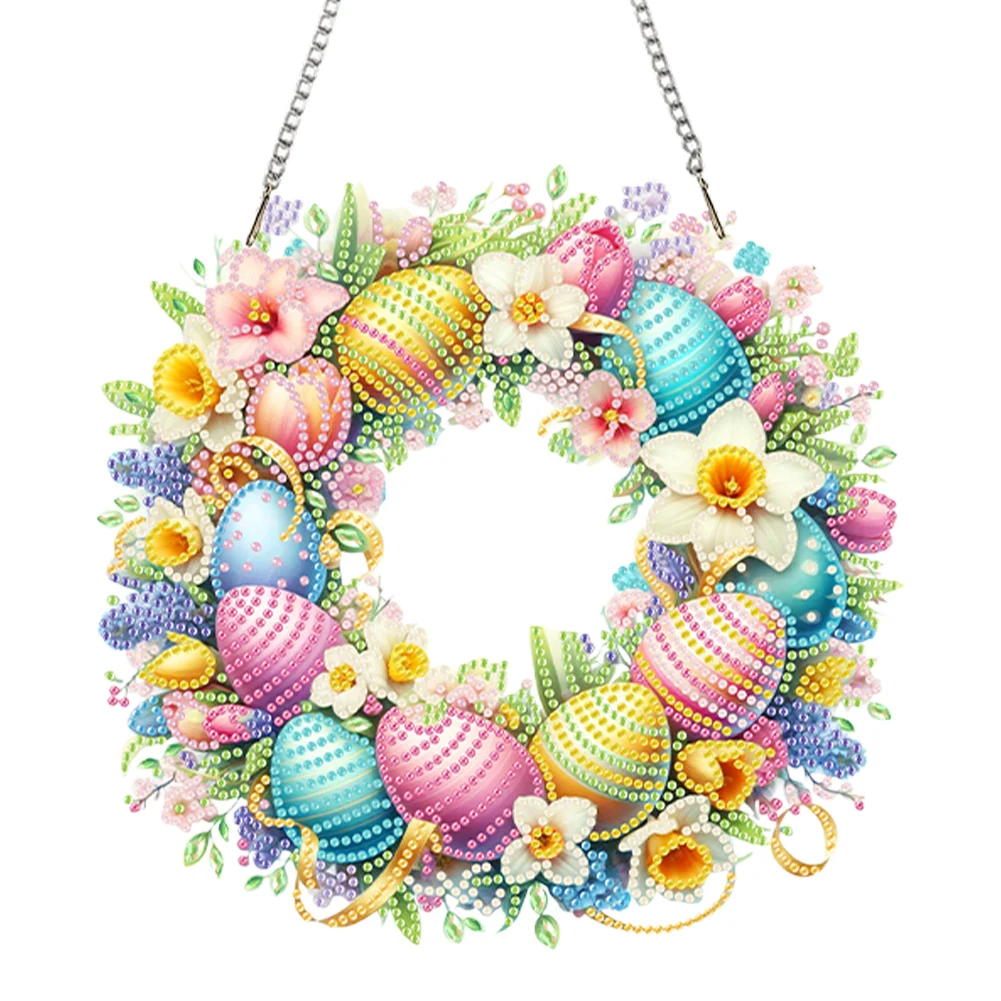 Acrylic Special Shape Easter Egg Wreath DIY Diamond Art Pendant Kit Diamond Painting Ornaments Diamond Painting Hanging Pendant 5