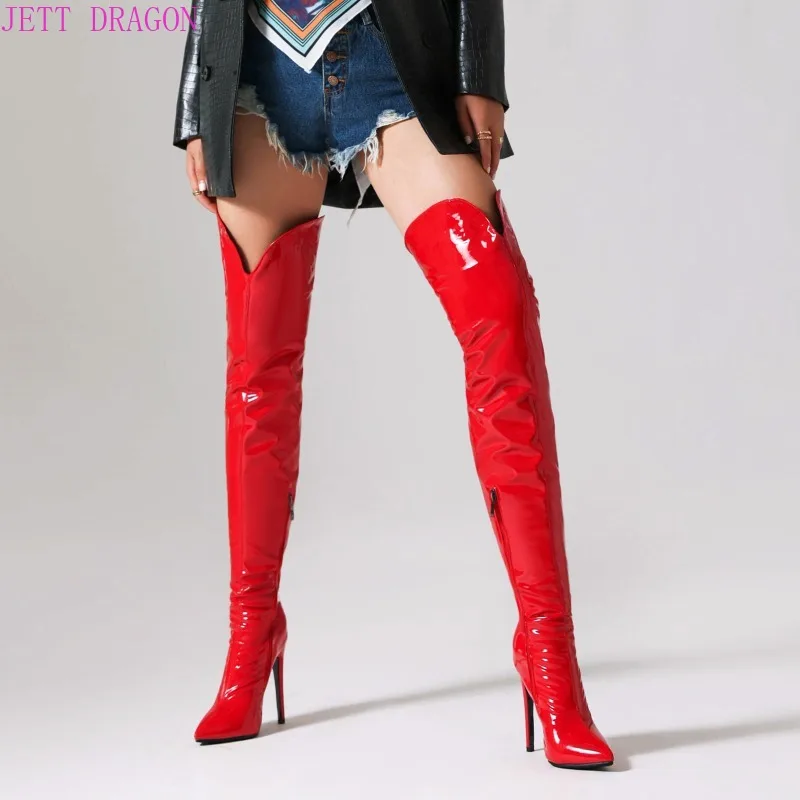 

2024 Sexy Women's Over-the-knee Boots Fashion Autumn and Winter Pointy Side Zipper Stiletto High Heels Women's Boots New Size 48