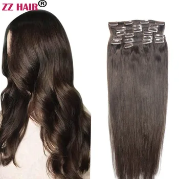 ZZHAIR 100% Brazilian Remy Human Hair Extensions 16"-26" 10pcs Set 140g-280g Clips In Full Head Natural Straight