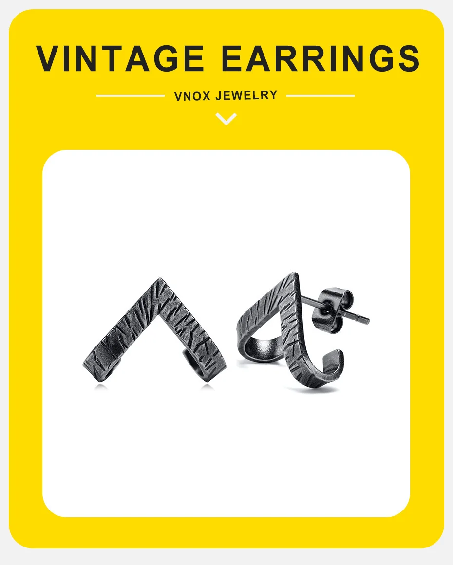Vnox Retro-Ohrstecker für Herren, Cool Boy Vintage Wikinger-Ohrringe, stilvoller strukturierter Dreiecks-Ohrschmuck – Detail 1