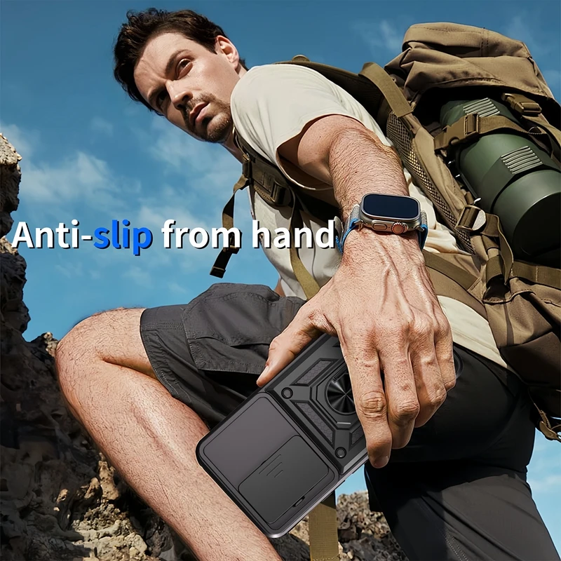 Enhanced Slide Camera Protection Phone Case with Magnetic Ring Holder and Armor Back Cover