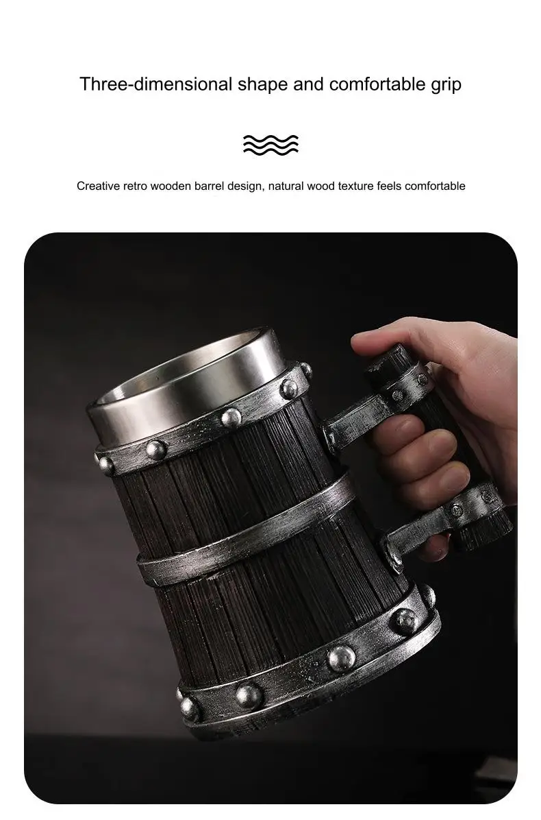 Description Picture 5 of itemOriginal Viking Drinkware  German Large Wooden Botella de agua Stainless Steel Barrel Coffee mug Wine Water bottle tazas de café