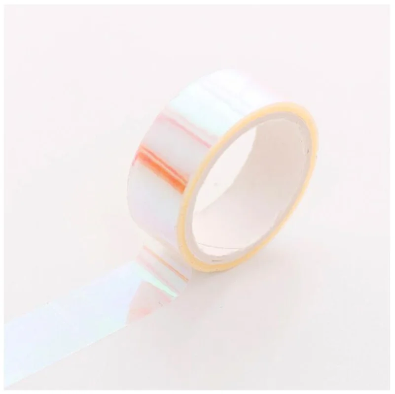 Hot Sale 15mm Wide Rainbow Holographic Colored Masking Tape Translucent Labelling Decorative Waterproof for DIY