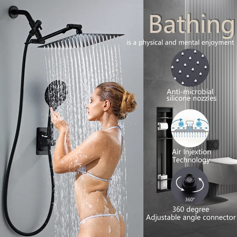 8/10 Inch Bathroom Shower Set Luxury High Pressure Rain Shower System Faucet with 6-Mode Hand Showerhead Adjustable