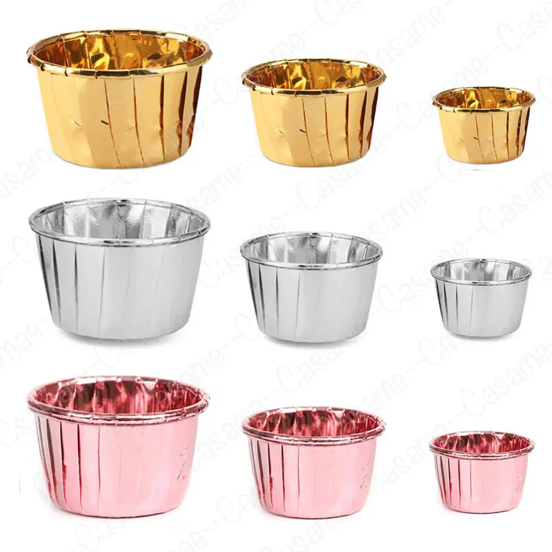 50pcs/Pack Gold Foil Silver Muffin Cupcake Liner Cake Wrappers Baking Cup Tray Case Cake Paper Cups Pastry Tools Party Supplies