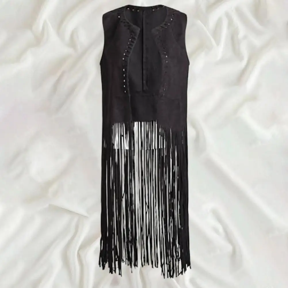 

Women Fringed Vest Vintage Fringed Suede Vest Women's Open Front Hollow Hole Waistcoat Stylish Streetwear for Ladies with Long