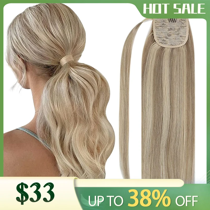 Ponytail Human Hair 14-22" Highlight Ponytail Extensions 100% Real Human Hair Extensions 80g/Set For Women human hair extensions