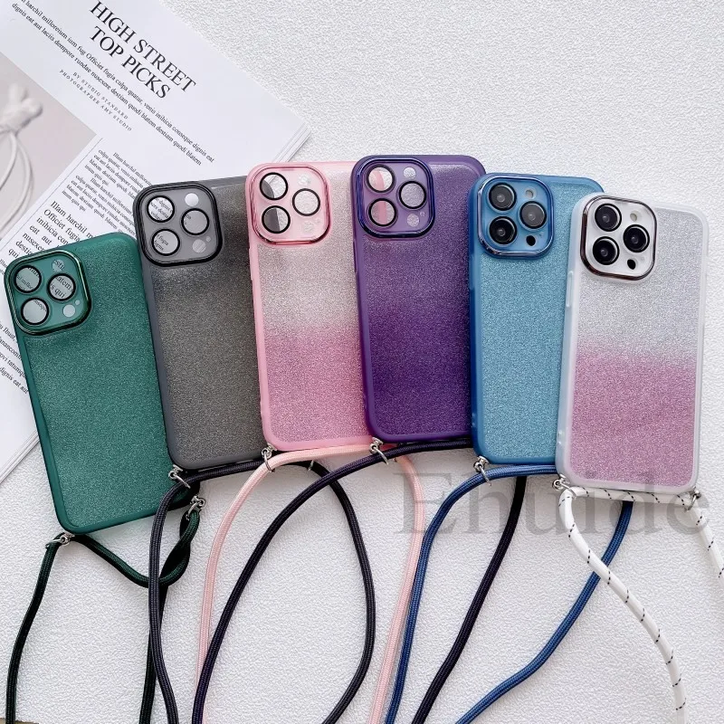 Luxury Crossbody Strap Neck Lanyard Case with Lens Protect and Glitter Finish