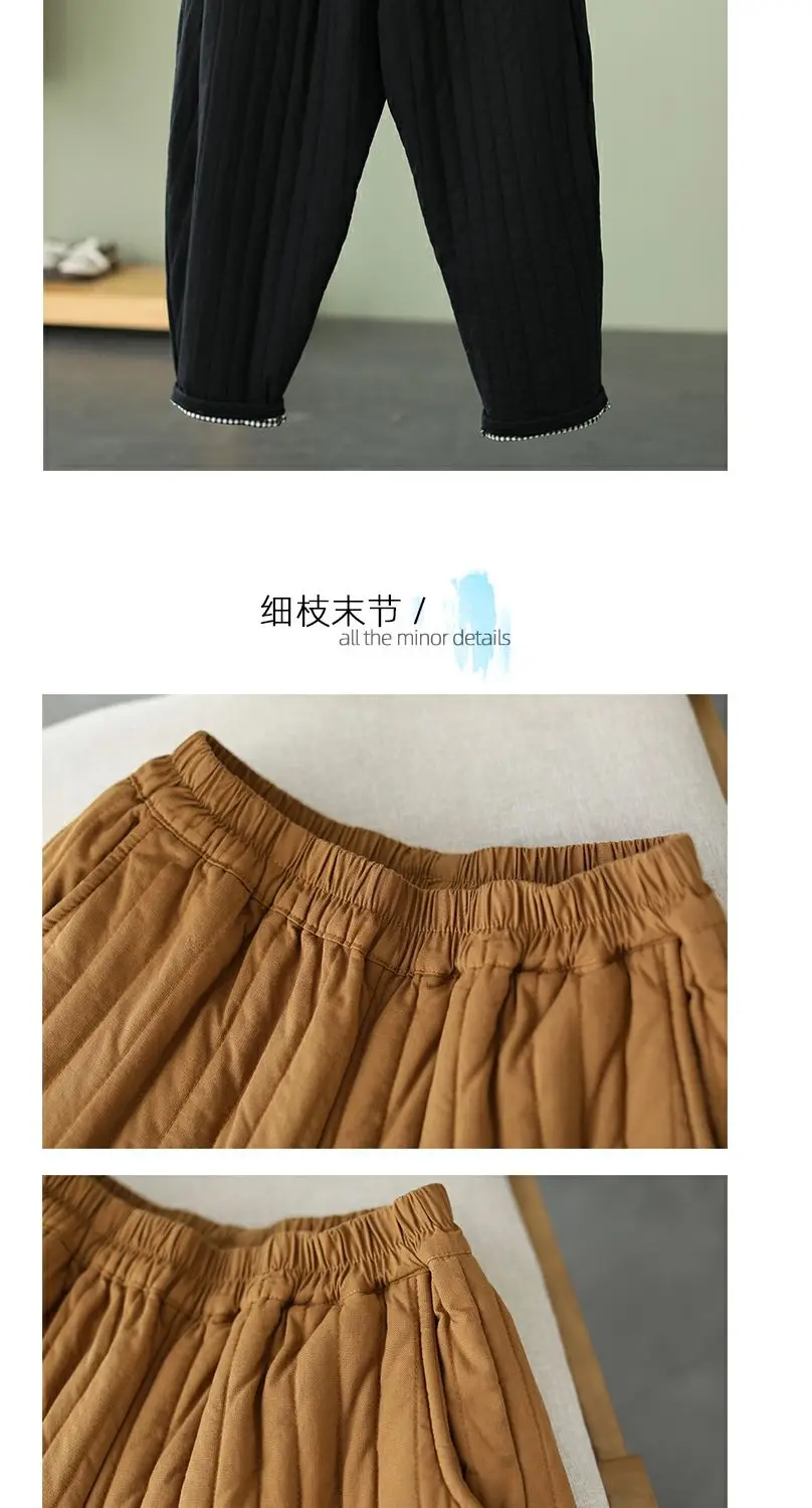 Damen-Oberbekleidung: Elastische Taille, lockere, entspannte Hosen, warme Winterhosen aus verdickter Retro-Daunenbaumwolle für 2026 – Detail 6