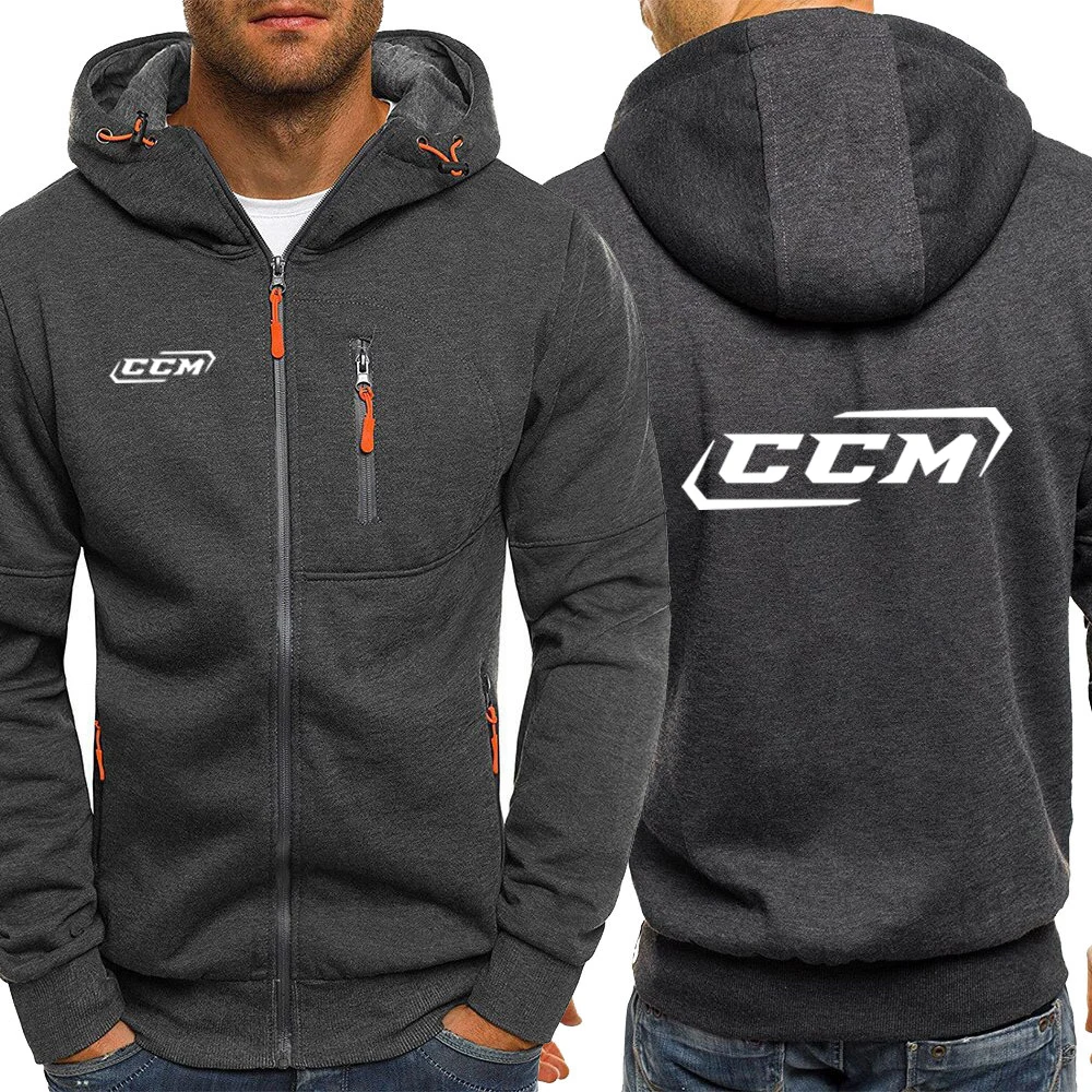 CCM 2023 Logo printed casual HipHop Harajuku tricolor hooded men's fleece sweatshirt zipper jacket