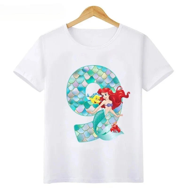 thumbnail image 1 of Camiseta de algodón con estampado de princesa sirena para niñas, ropa para niños de 1, 2, 3, 4, 5, 6, 7, 8 y 9 años, número de cumpleaños, camiseta con lazo para bebés y niños, 1 of 5