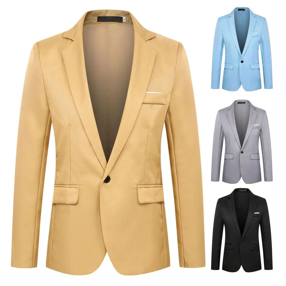 Stylish Suit Jacket Plus Size Men Suit Coat One Buckle Pure Color Slim Fit Blazer  Streetwear