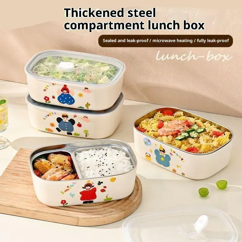 Cartoon Donut Leakproof Bento Lunch Box with Utensils and 3 Compartments
