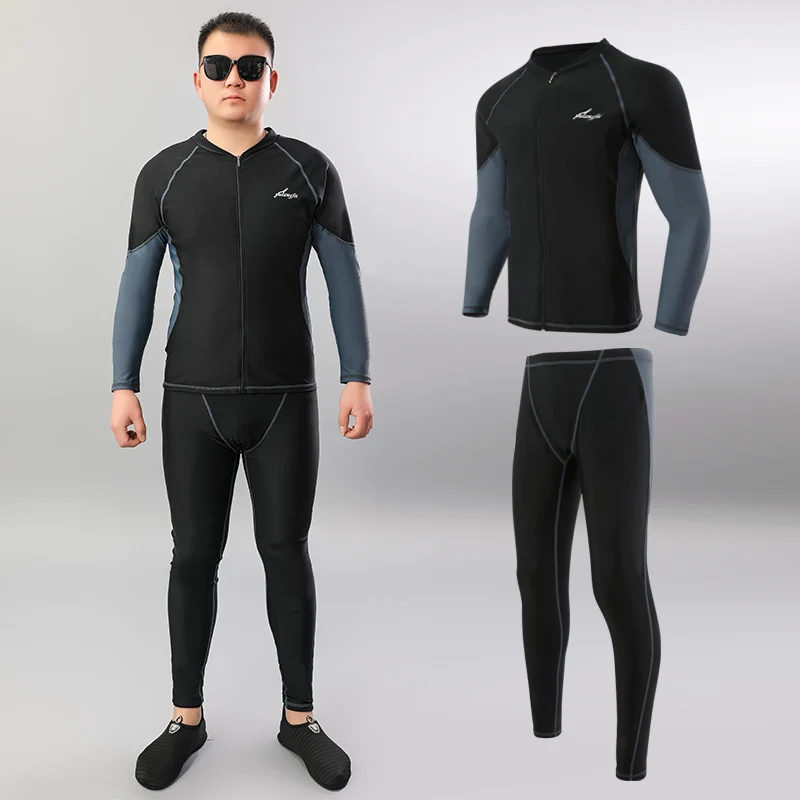 Mens uzun kollu Rashguard artı boyutu döküntü Guard yelek gömlek mayo adam dalış spor iki parçalı yüzme sörf kıyafeti hızlı kuru