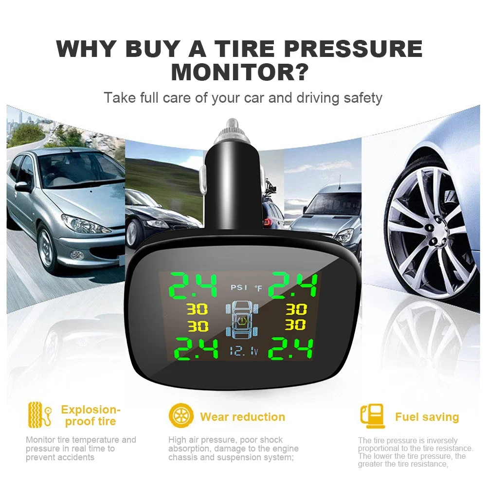 Tire Pressure Monitoring System Cigarette Lighter Tire Pressure Monitor System Universal TPMS for Car Sedan SUV