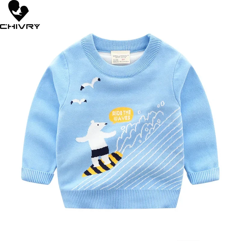 Kids Children Pullover Sweater Autumn Winter Boys Cute Cartoon Jacquard O-neck Knitted Jumper Sweaters Tops Clothing Winter Sweater Kids Sweatershirts