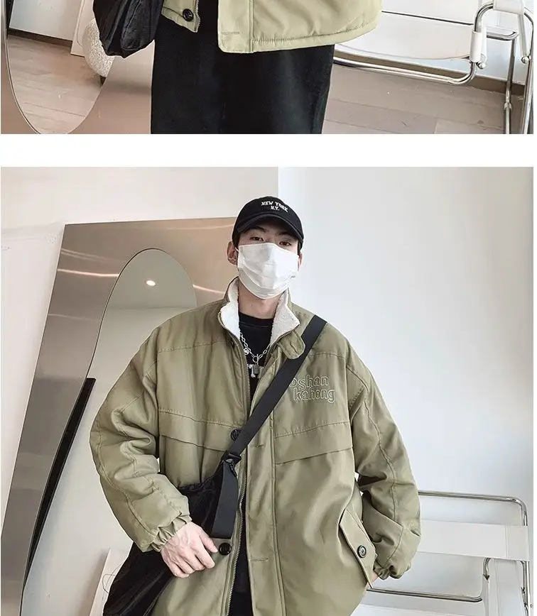 Description Picture 6 of itemAmerican Stand-up Collar Embroidered Retro Cotton-padded Coat Winter Causal Loose High Street Workwear Parkas Male Clothes