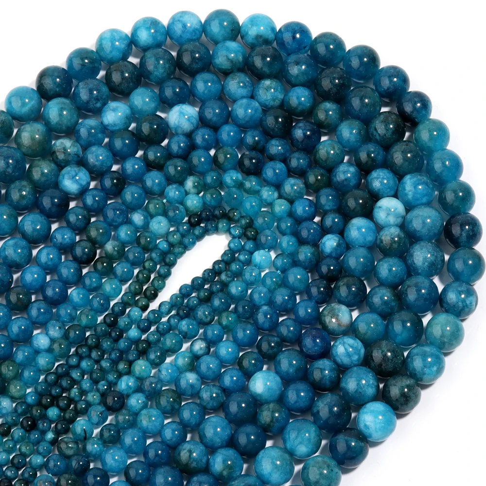 Perles En Agate Bleue Naturelle - Fil De 65 Perles - Pour Fabrication De Bracelets - Neuf