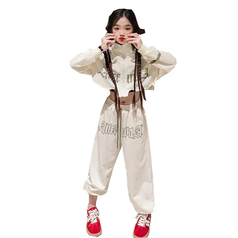 

Girls Fashion Sportswear Set Spring New Letter Print Irregular Design Top + Elastic Waist Sweatpant 2pcs Streetwear Outfit 4-14Y