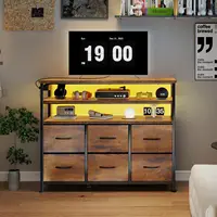 Wood TV Stand for 45-Inch TVs with LED Lights, Charging Station, 6 Drawers & Shelves for Living Room 2