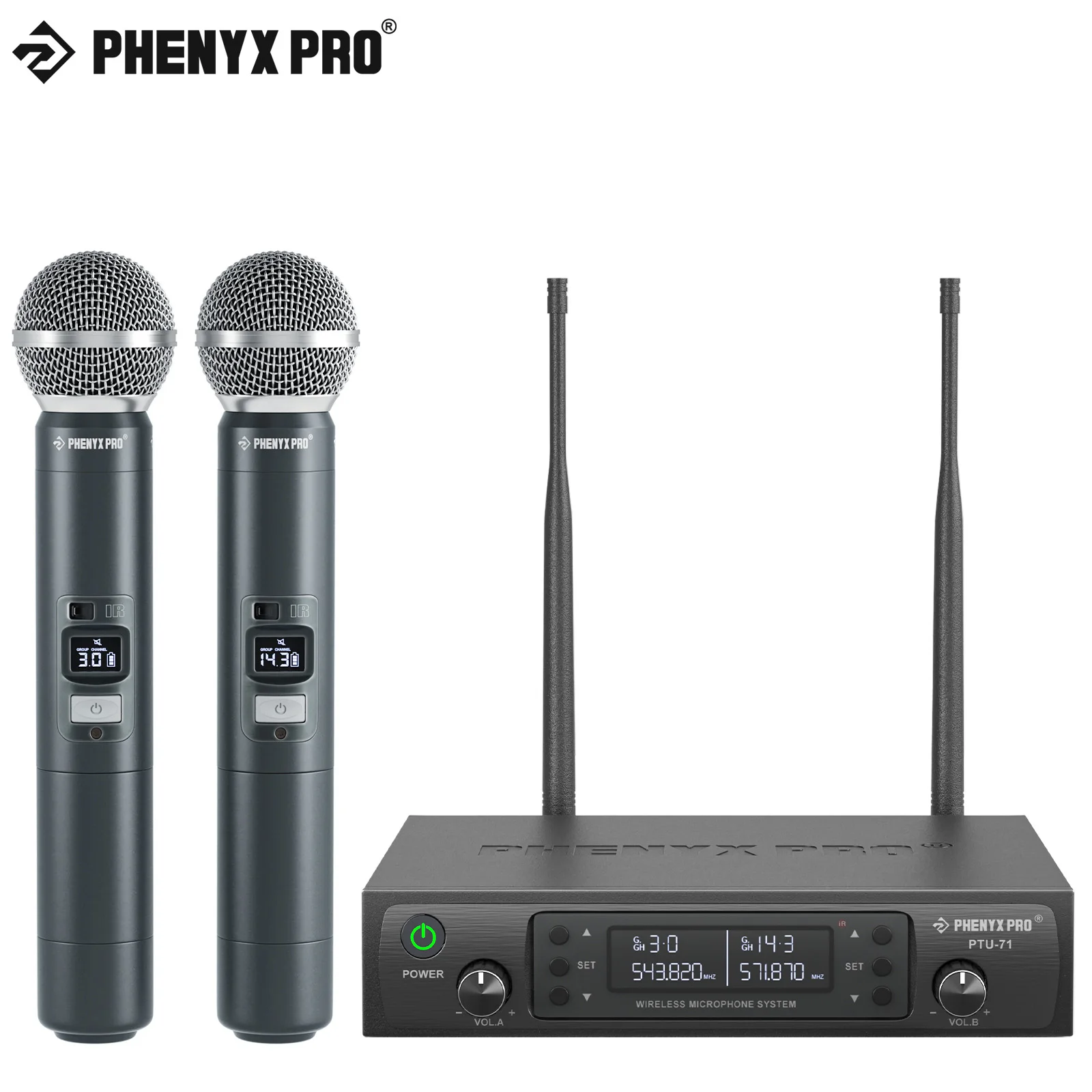 Phenyx Pro UHF 전문 무대 공연을 위한 조정 가능한 듀얼 무선 마이크 ..