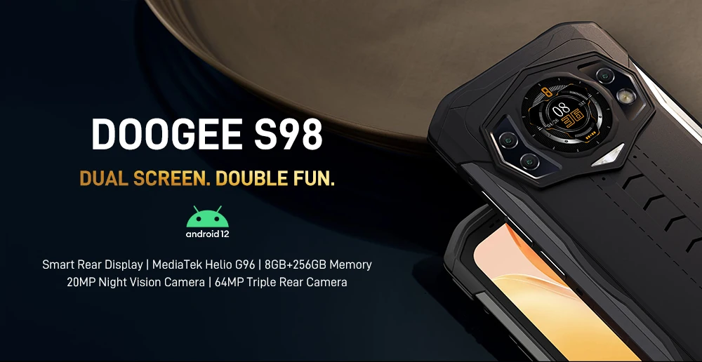 DOOGEE S98 Rugged Phone 8+256GB Android 12.0 6.3"LCD FHD Display Dial Rear Smartphone G96 Octa Core 64MP Camera 6000mAh Phone ram pc