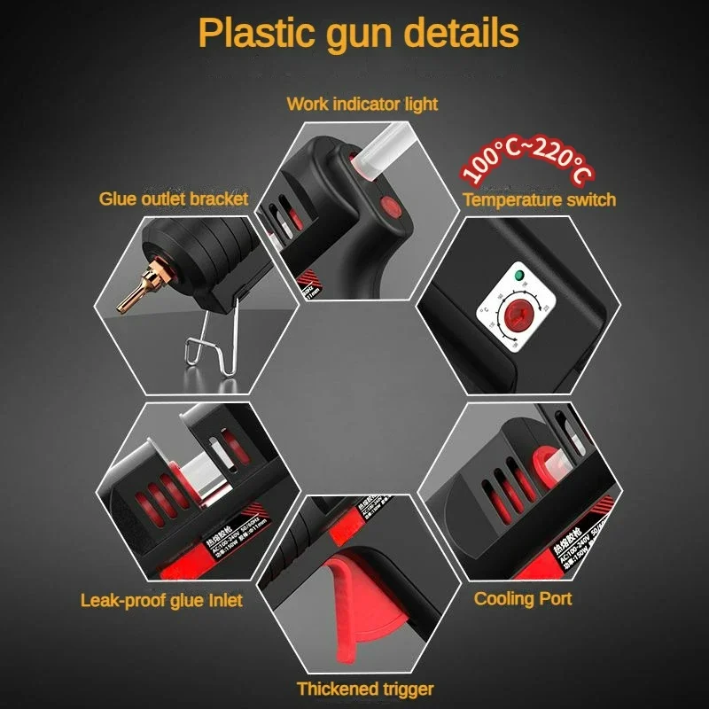 200W Hot Melt Glue Gun 11mm Adjustable Temperature with Nozzle Professional Silicone Gun for Home DIY Electronic Maintenance
