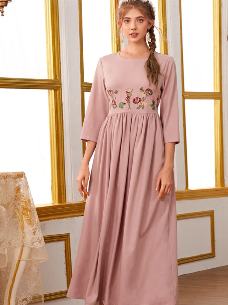 

Morocco Dress Women Embroidery Floral Abayamuslim Fashion Dubai Abayas Diamond Belted Kaftan Elegant Party Dress Vestidos Spring