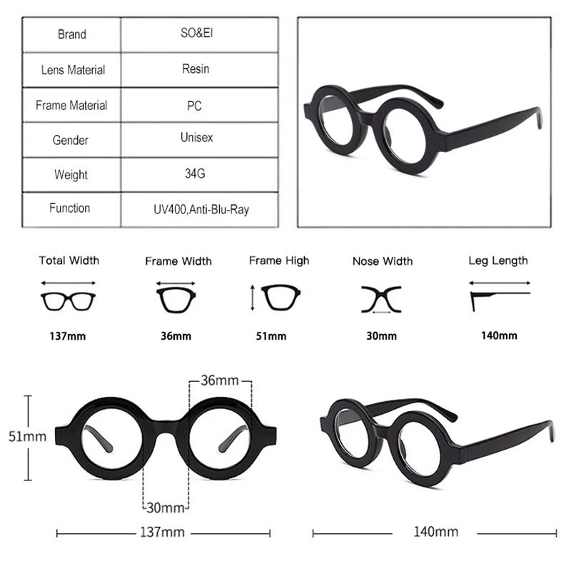 Eyeglasses Frames Optical Glasses Retro Round Women Men Anti-Blu-Ray Computer Goggles