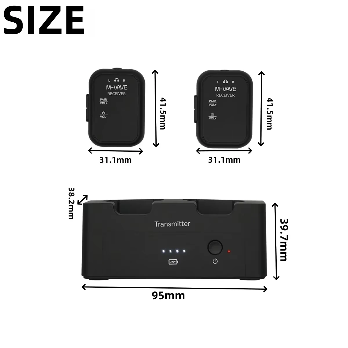 M-VAVE WP-12 2.4GHz Wireless In-Ear Monitoring System 1 Transmitter + 2 Receivers 3ms Ultra-Low Latency 24-Hour Playback wireless earphone monitor