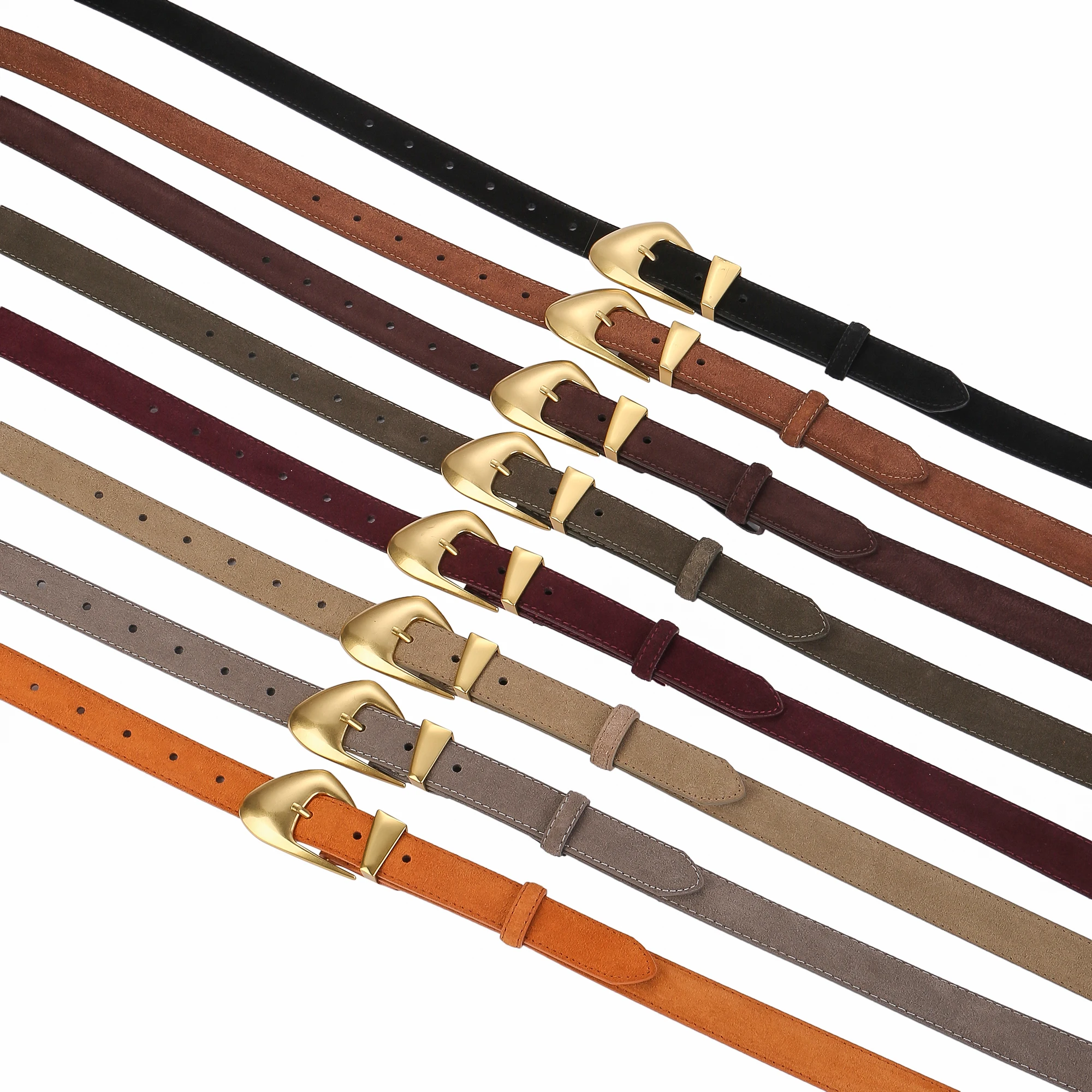 Luxuriöser Wildleder-Rindsledergürtel für Damen, Vintage-Stil mit goldener Schnalle, 2,3 cm breiter Bund für Kleider und Jeans – Detail 8