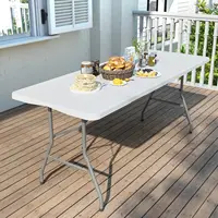 Foldable Table 6ft  Plastic Folding Table  Portable Heavy Duty Dining Table with Lock Function  Carrying Handle  Outdoor Indoor 1